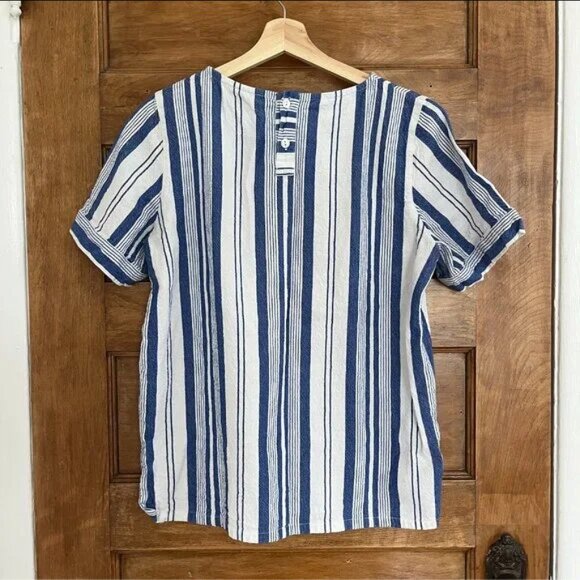 A.P.C. Rue Madam Paris Bateau Striped Short Sleeve Cotton Shirt - Sz 8/10 - Picture 4 of 7